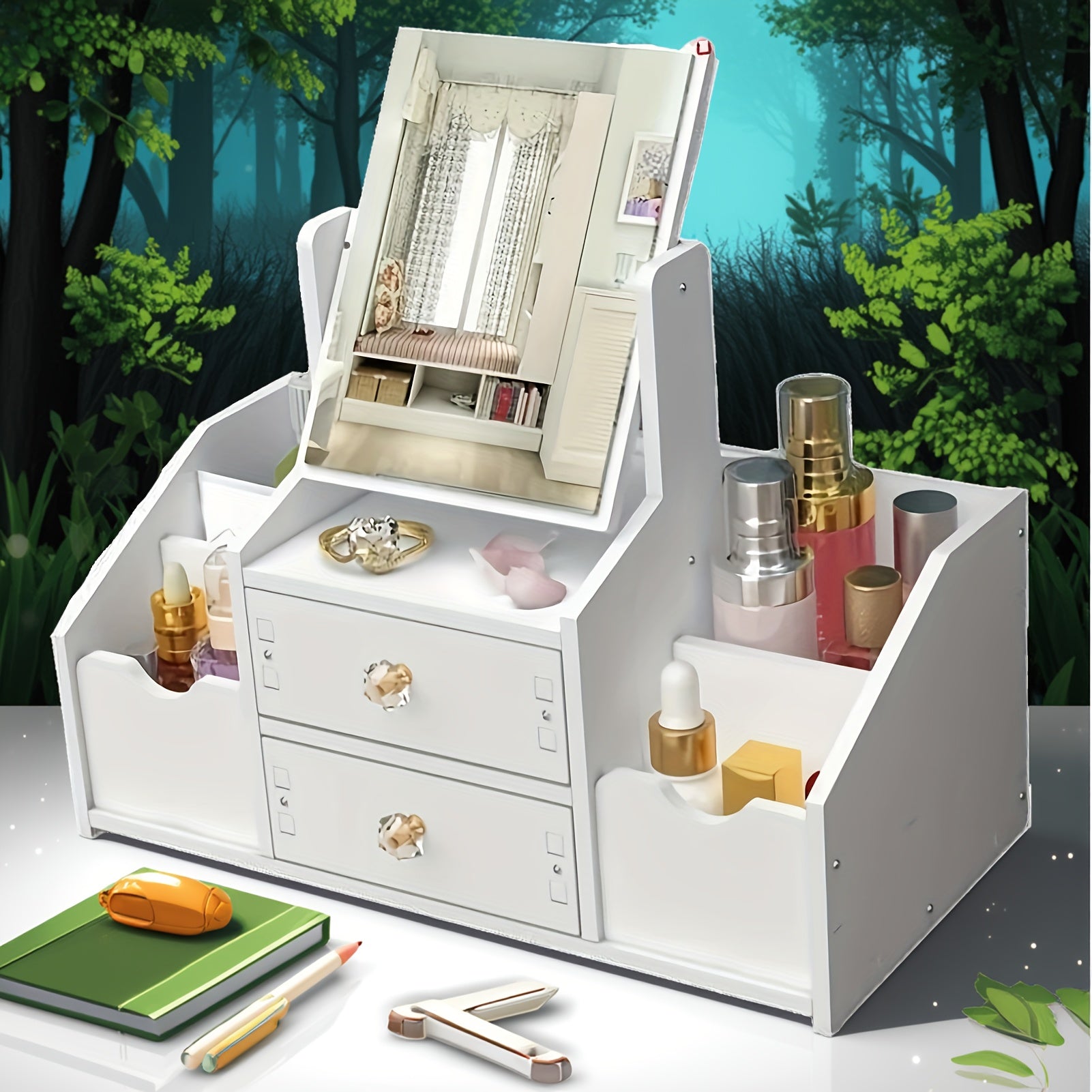 Wooden Vanity Makeup Organizer