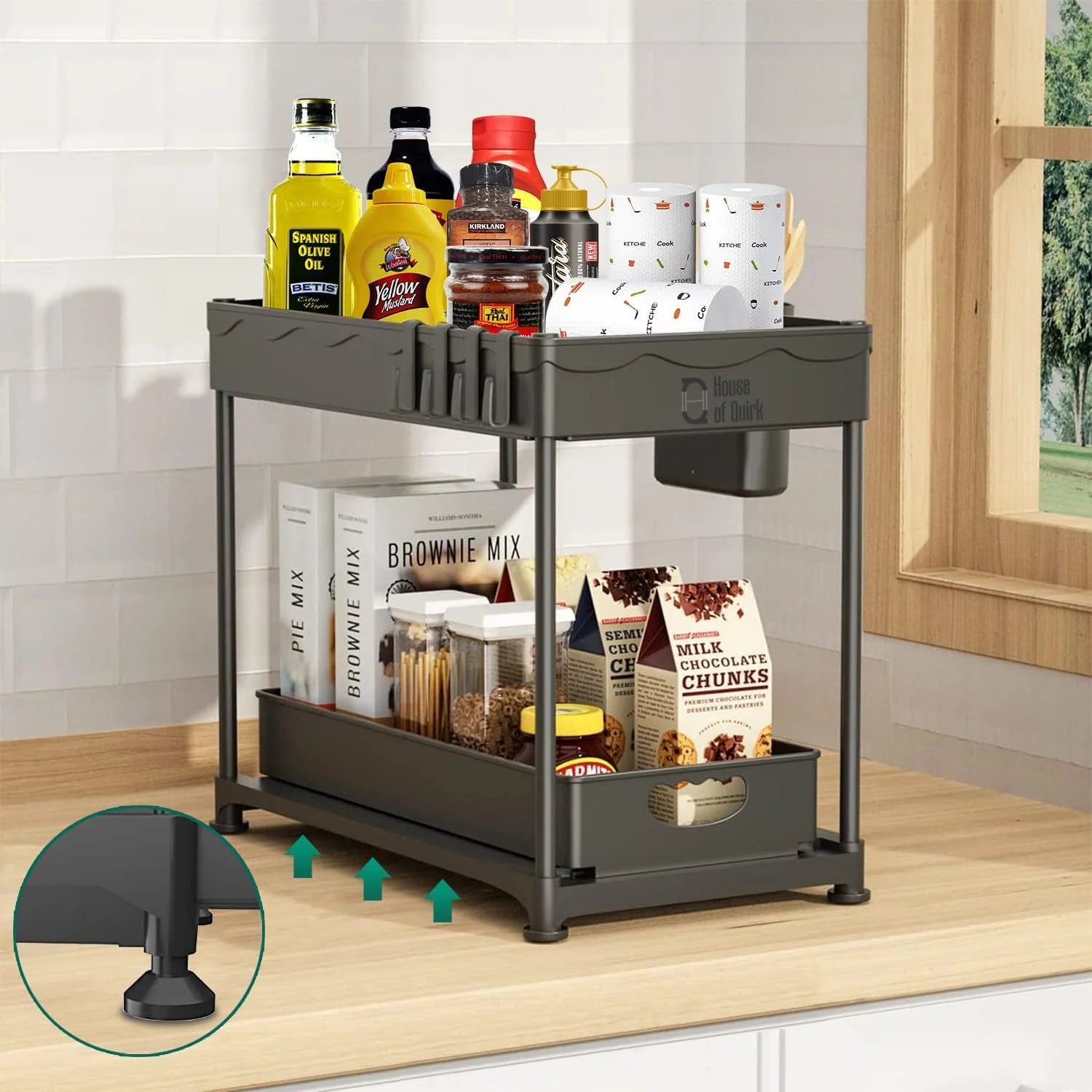 Sliding Cabinet Basket Organizer - 2 Tier Storage
