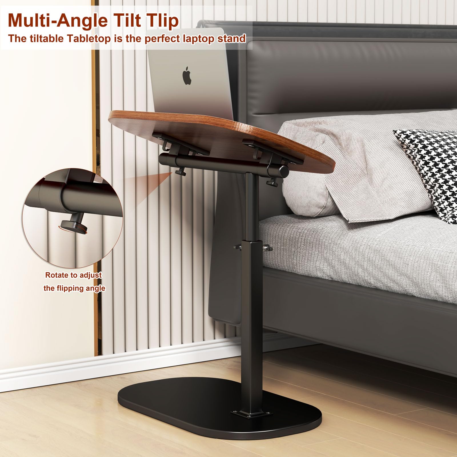 Adjustable Height 360° Swivel C-Shaped Side Table