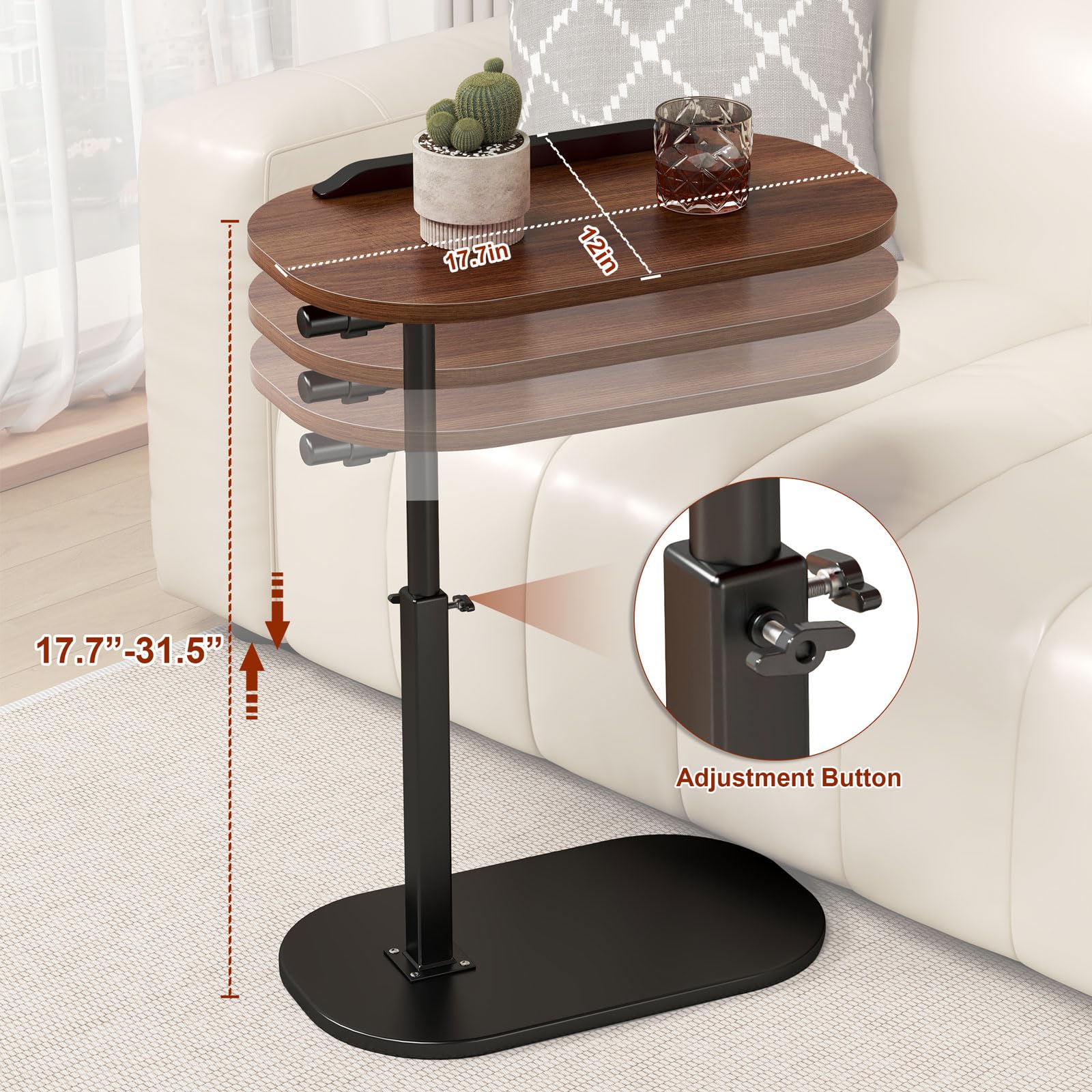 Adjustable Height 360° Swivel C-Shaped Side Table