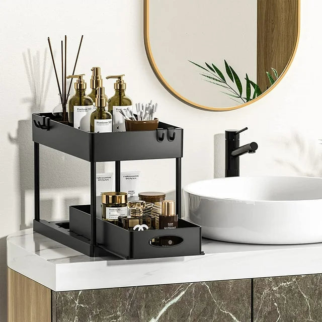 Sliding Cabinet Basket Organizer - 2 Tier Storage