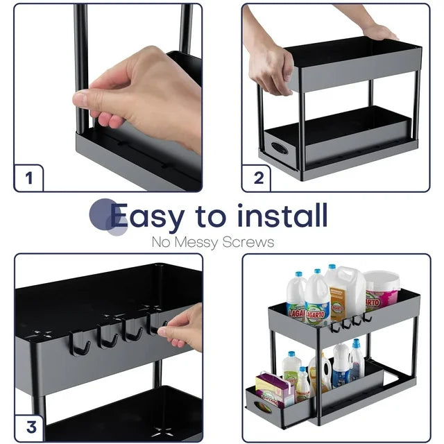 Sliding Cabinet Basket Organizer - 2 Tier Storage