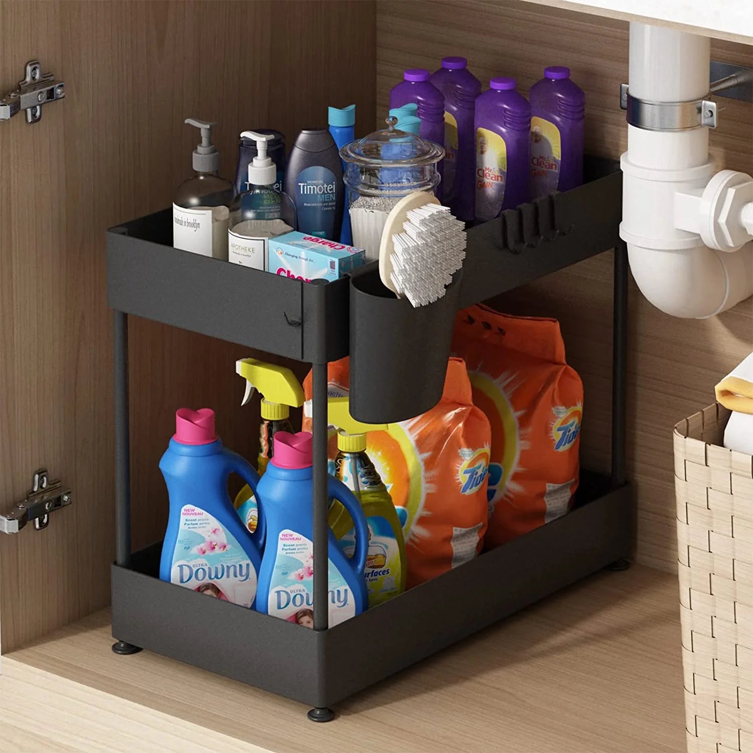 Sliding Cabinet Basket Organizer - 2 Tier Storage
