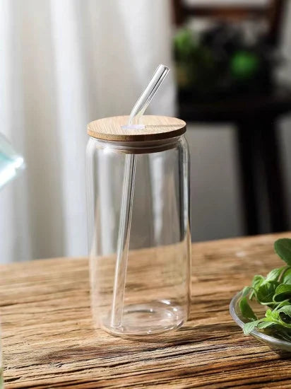 Borosilicate Glass Cups with Lid & Straw - Unique Can Shape