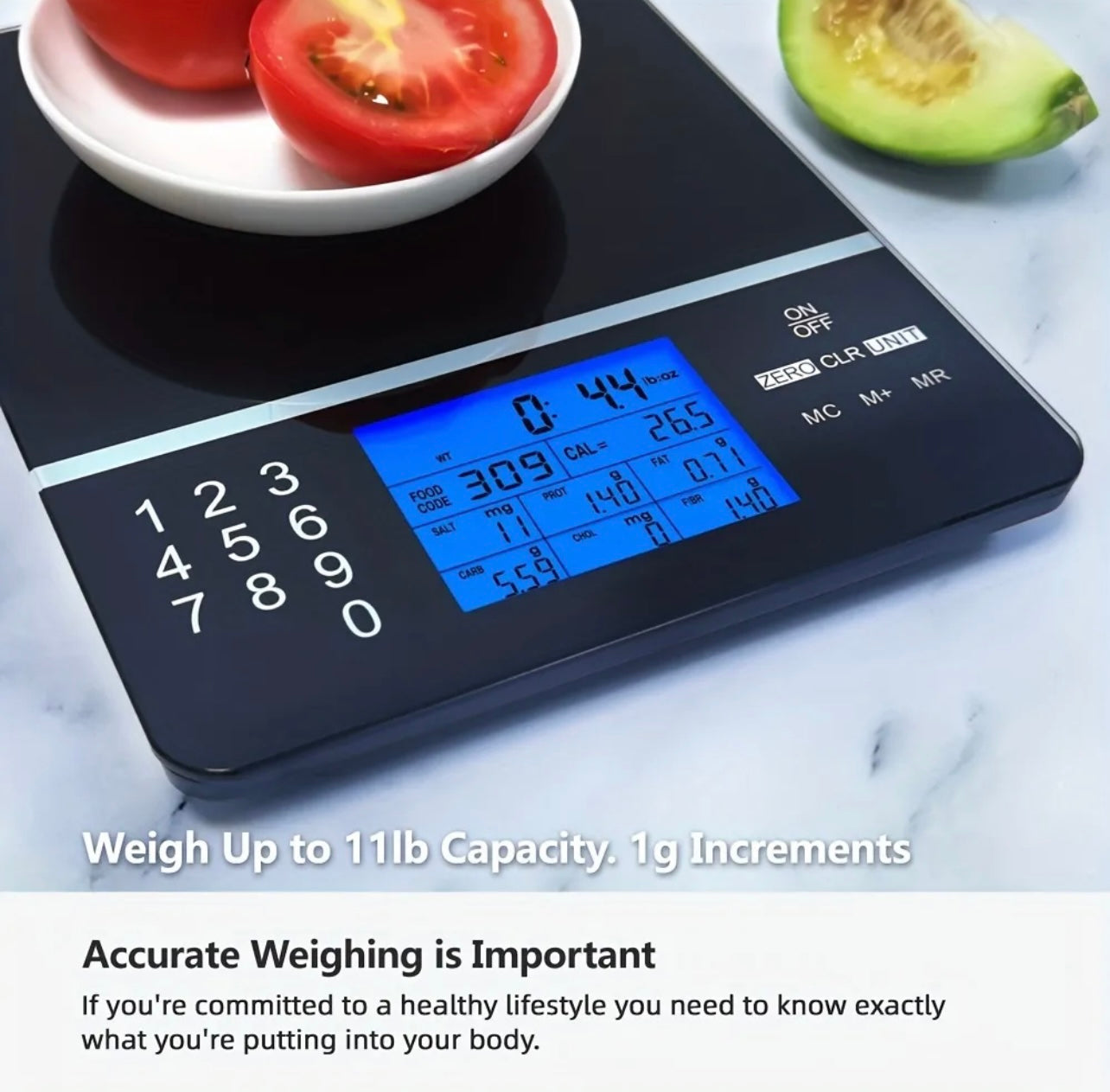 URAMAZ CK10E Black Smart Kitchen Scale For Food With Nutritional