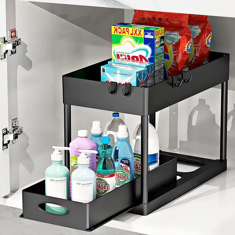 Sliding Cabinet Basket Organizer - 2 Tier Storage