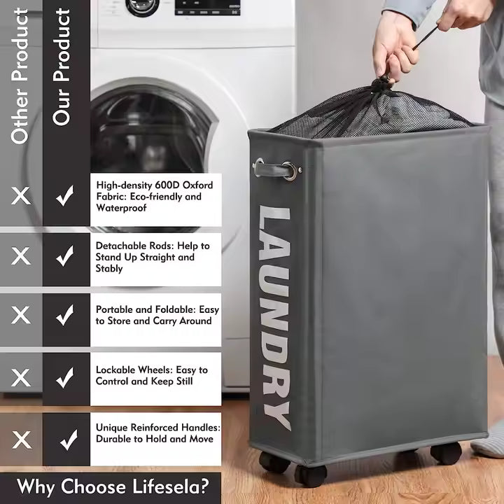 Rolling Mesh Laundry Basket with wheels