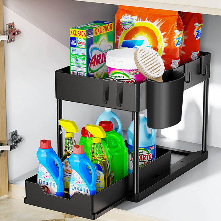 Sliding Cabinet Basket Organizer - 2 Tier Storage